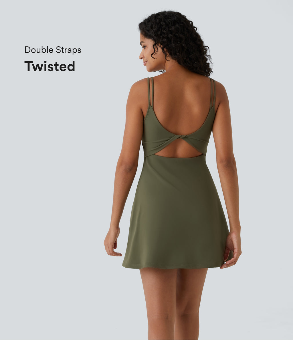 Plush Double Straps 2-Piece Pocket Slip Dance Active Dress A-D Cups — Grass Grey Green — view 1