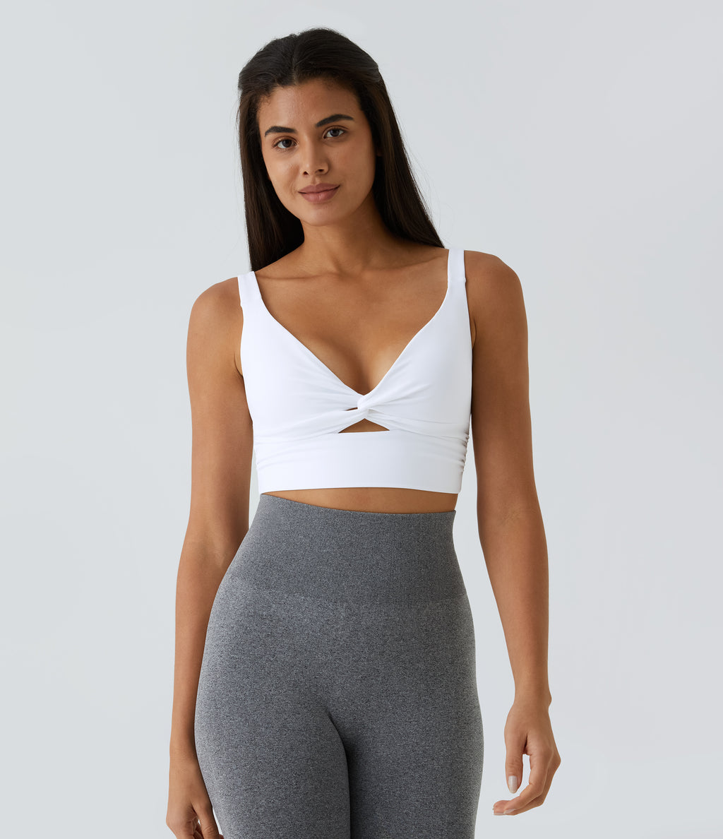 Airy Low Support Cut Out InstantCool Low Support Yoga Sports Bra A-D Cups — White — view 4