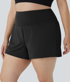 Back Pocket Plus Side Hidden Pocket 2-in-1 Gym Plus Size Shorts 2.5'' — Black — view 4