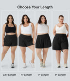 Back Pocket Plus Side Hidden Pocket 2-in-1 Gym Plus Size Shorts 2.5'' — Black — view 2