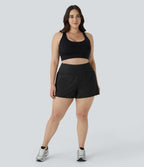 Back Pocket Plus Side Hidden Pocket 2-in-1 Gym Plus Size Shorts 2.5'' — Black — view 7