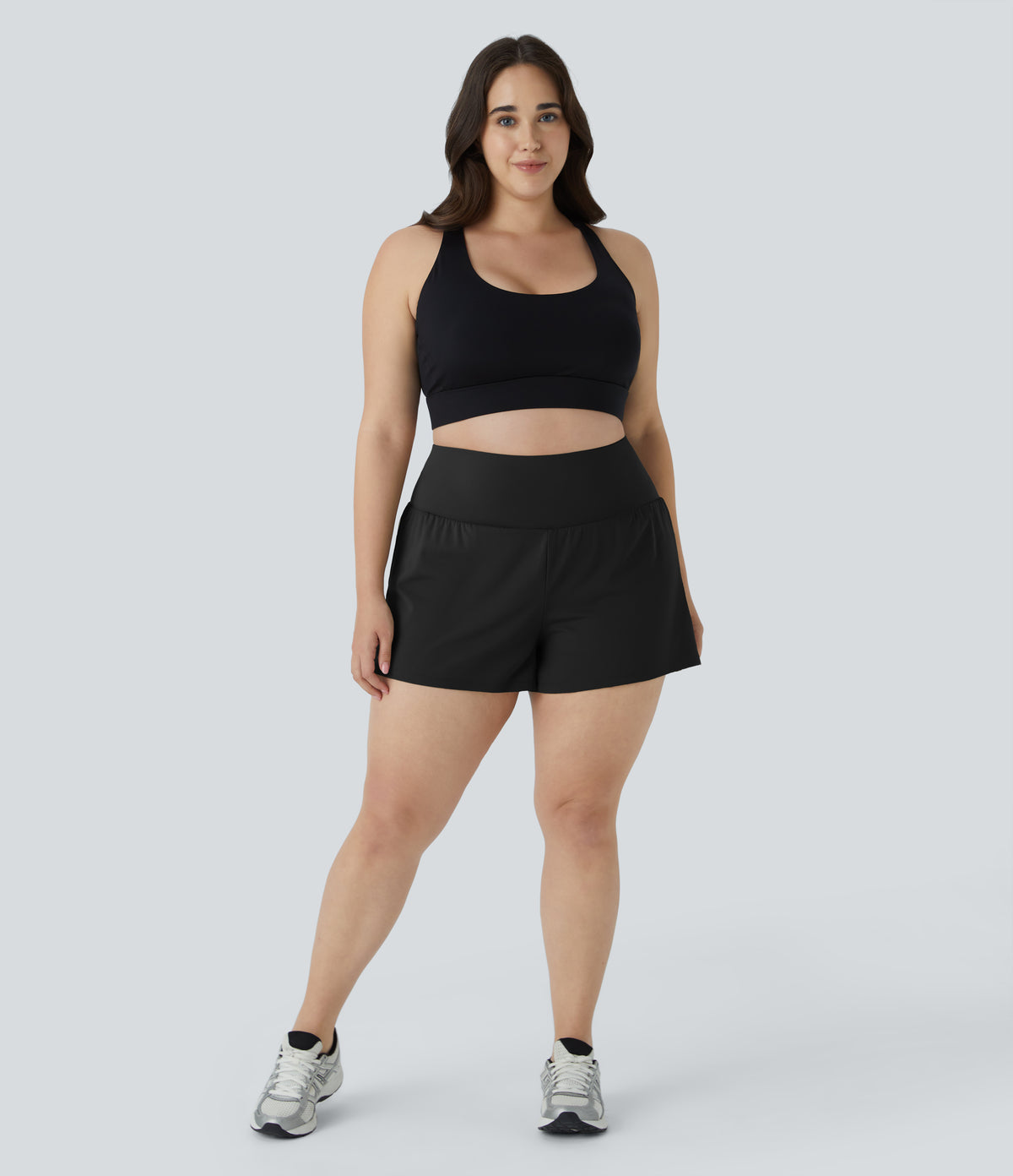 Back Pocket Plus Side Hidden Pocket 2-in-1 Gym Plus Size Shorts 2.5'' — Black — view 7