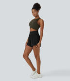 High Waisted Pocket Quick Dry Casual Shorts 4" — Black — view 5