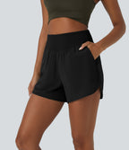 High Waisted Pocket Quick Dry Casual Shorts 4" — Black — view 1