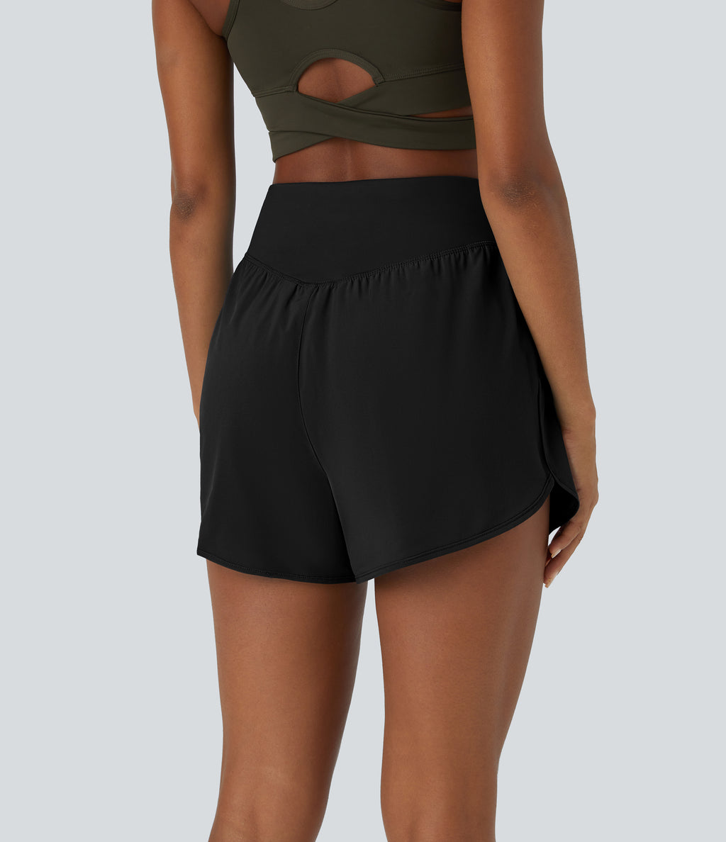 High Waisted Pocket Quick Dry Casual Shorts 4" — Black — view 3