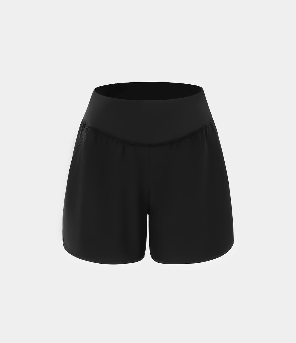 High Waisted Pocket Quick Dry Casual Shorts 4" — Black — view 6