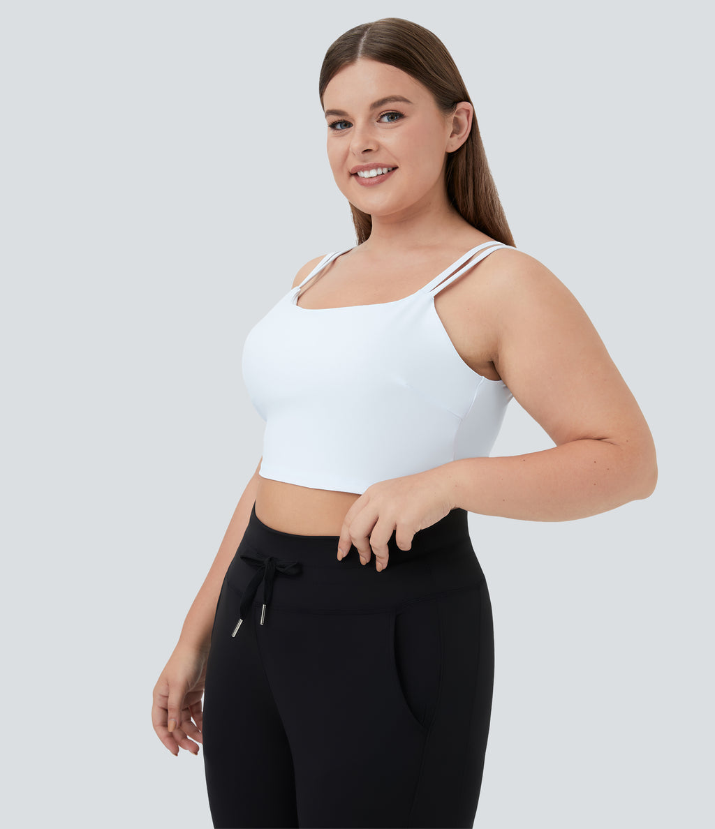 Double Straps Backless Twisted Workout Plus Size Cropped Tank Vest Top — White — view 3