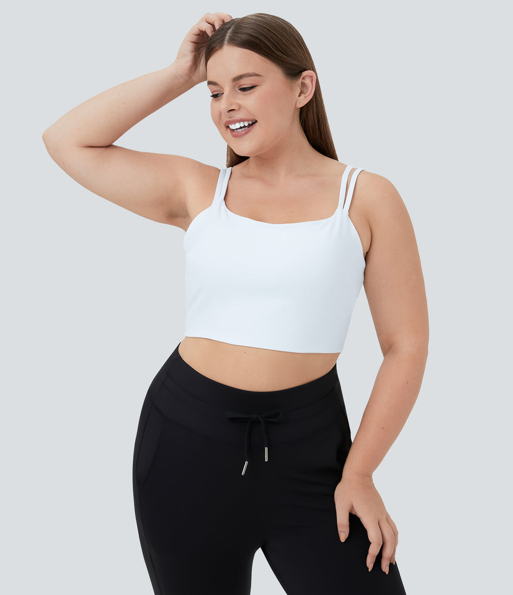 Double Straps Backless Twisted Workout Plus Size Cropped Tank Vest Top — White — view 2
