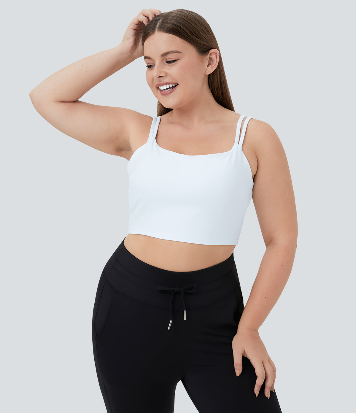 Double Straps Backless Twisted Workout Plus Size Cropped Tank Vest Top — White — view 2