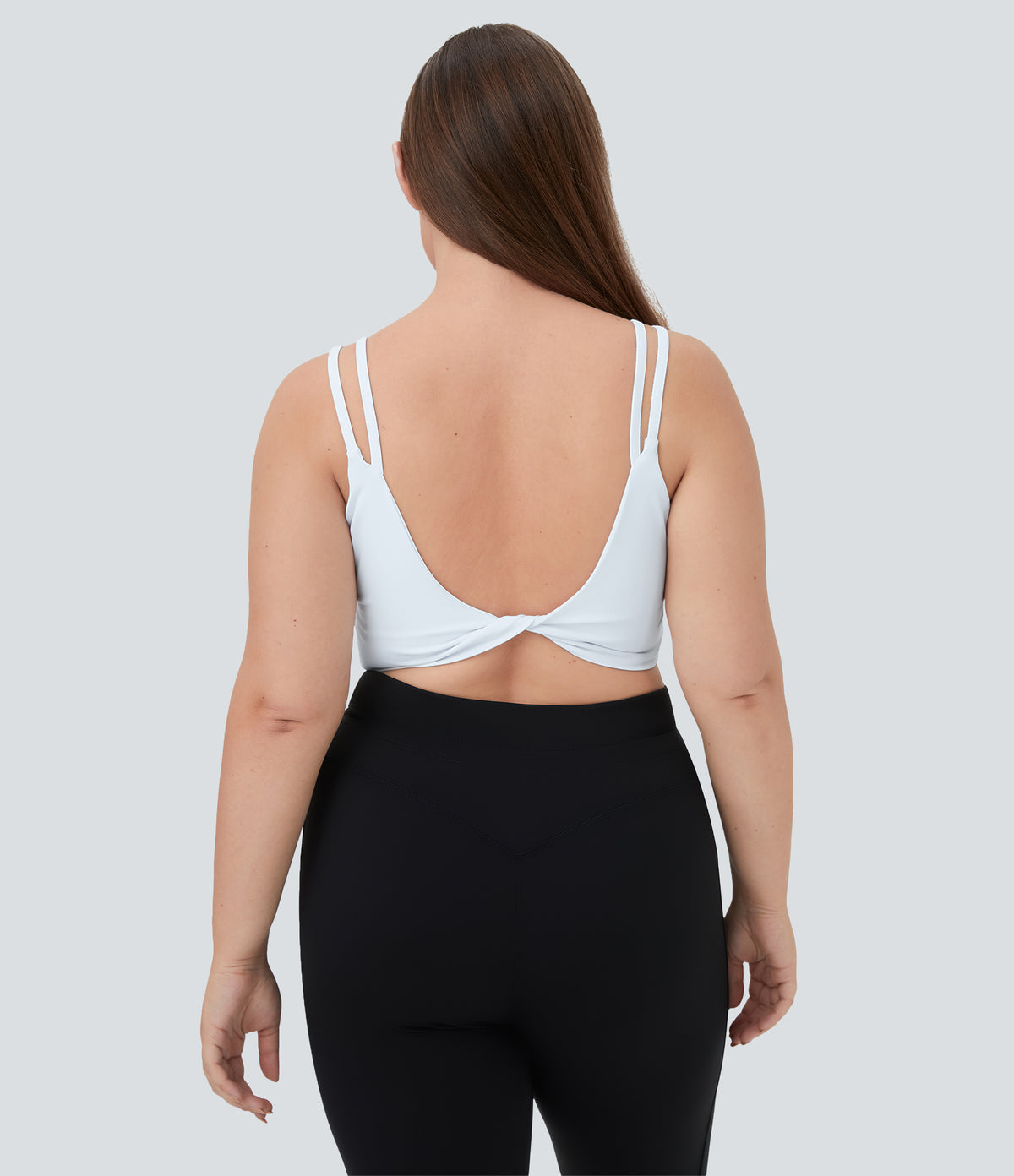 Double Straps Backless Twisted Workout Plus Size Cropped Tank Vest Top — White — view 1
