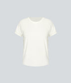 Contrast Mesh Split Hem Short Sleeve Yoga Sports Top-UPF50+ — White — view 6