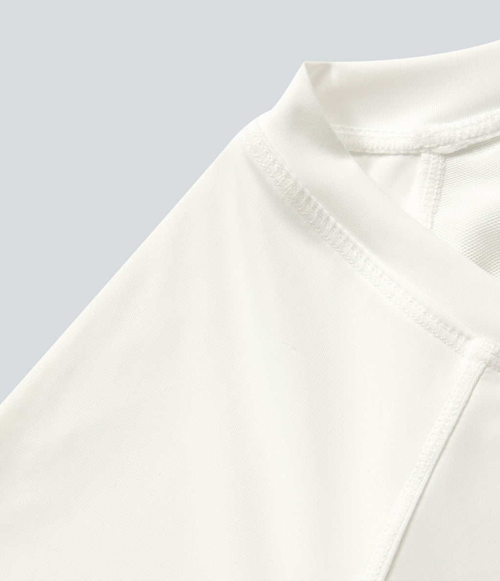 Contrast Mesh Split Hem Short Sleeve Yoga Sports Top-UPF50+ — White — view 7