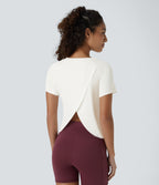 Contrast Mesh Split Hem Short Sleeve Yoga Sports Top-UPF50+ — White — view 1