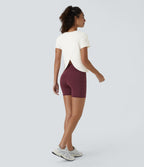 Contrast Mesh Split Hem Short Sleeve Yoga Sports Top-UPF50+ — White — view 5