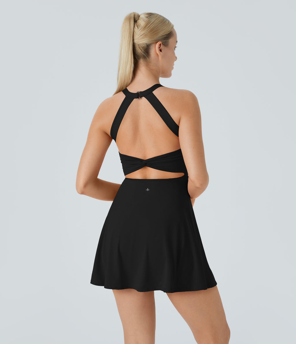 Backless Twisted Active Dress A-C Cups — Black — view 9