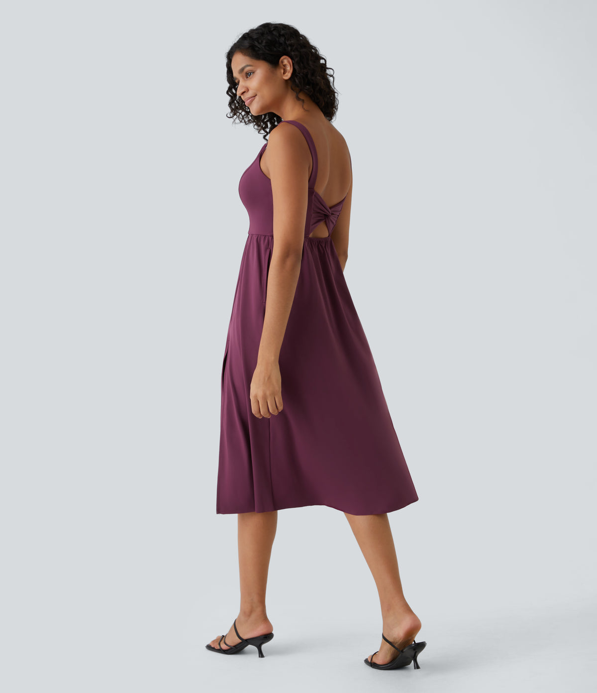 Padded Midi Casual Dress A-D Cups — Fig — view 2