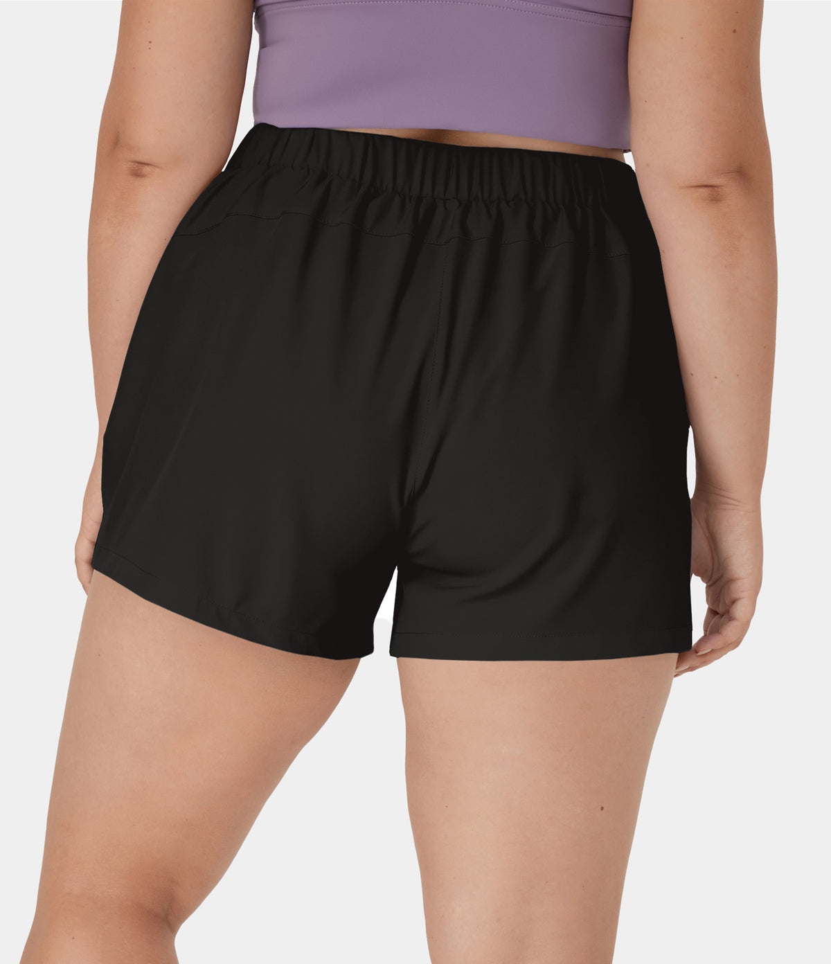 High Waisted Elastic Waistband Drawstring Side Pocket Plus Size Casual Shorts 3" — Black — view 2