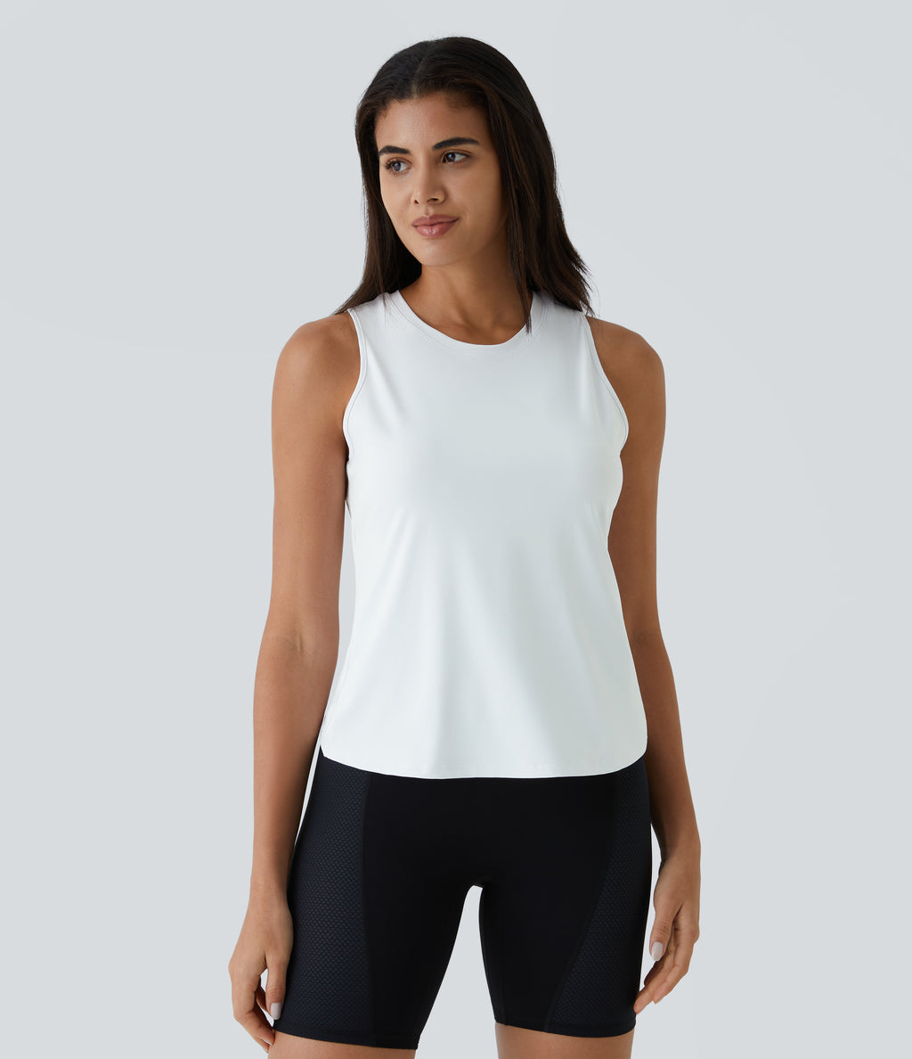 Cut Out Crossover Hem Solid Yoga Tank Vest Top — White — view 3