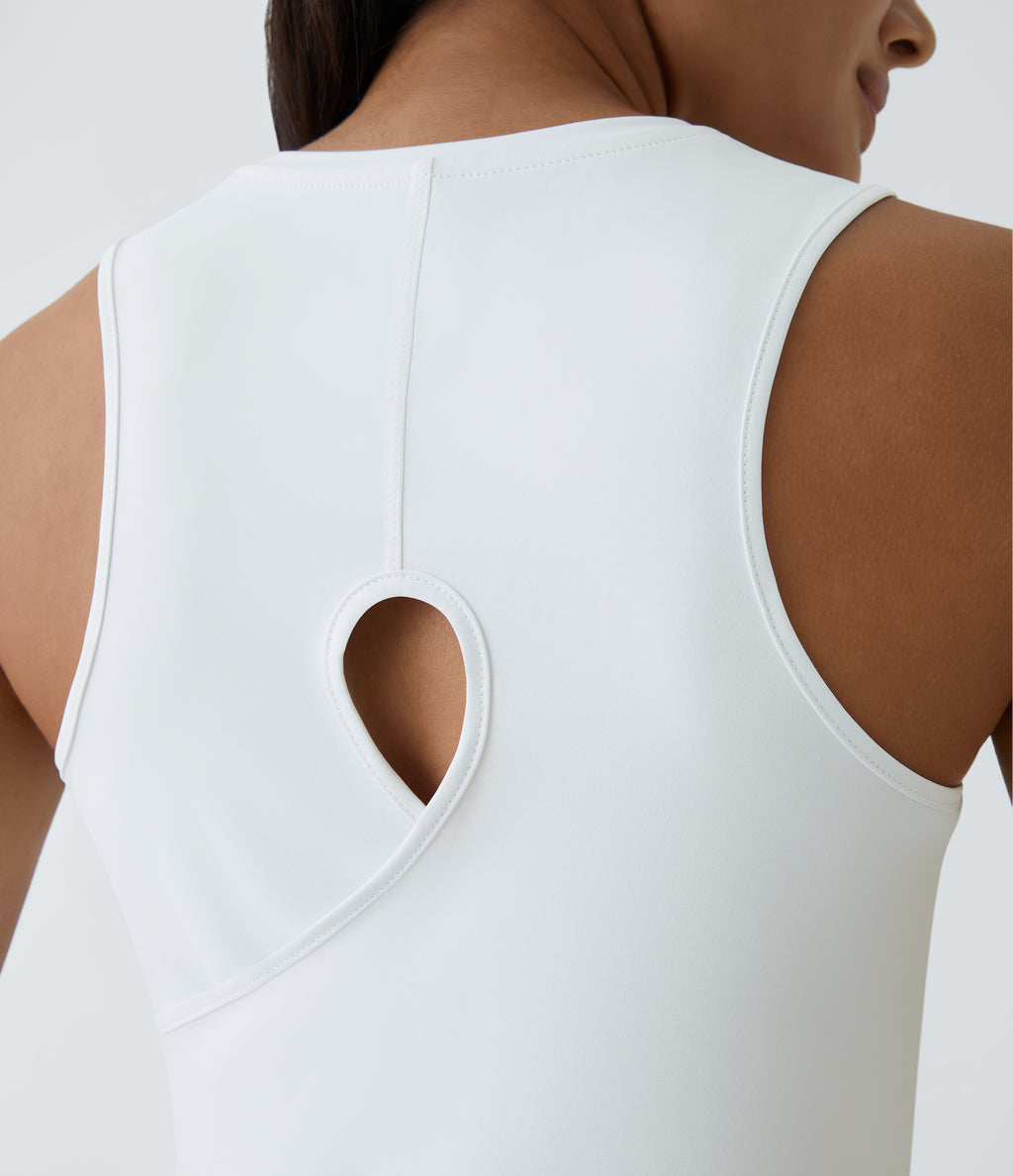 Cut Out Crossover Hem Solid Yoga Tank Vest Top — White — view 5