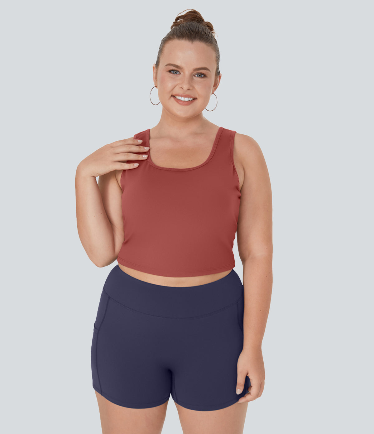U Neck Backless Crossover Plus Size Barre Ballet Dance Tank Vest Top — Marsala — view 2