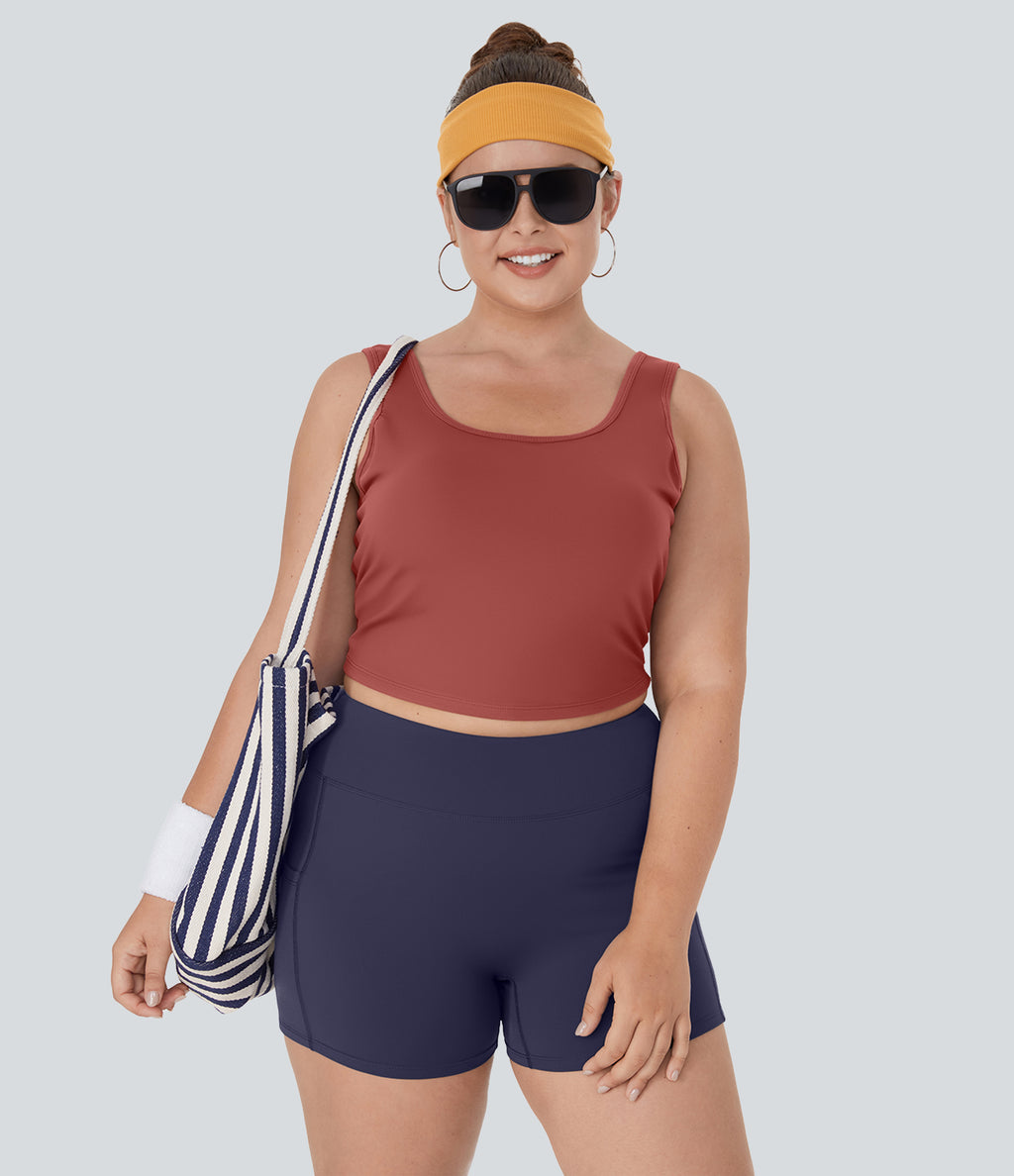 U Neck Backless Crossover Plus Size Barre Ballet Dance Tank Vest Top — Marsala — view 5