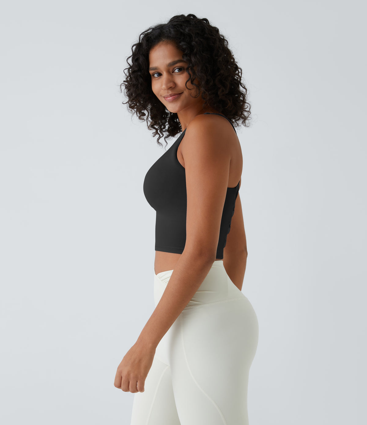 Crisscross Backless Built-in Bra Cropped Running Tank Top A-D Cups — Black — view 4