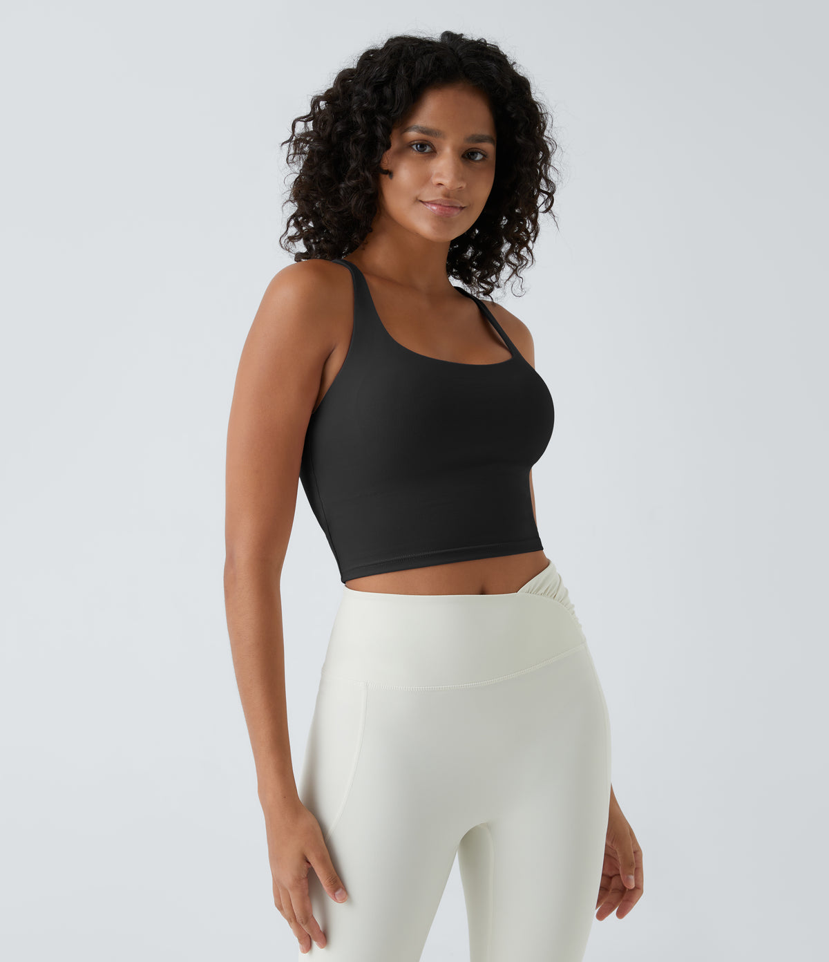 Crisscross Backless Built-in Bra Cropped Running Tank Top A-D Cups — Black — view 3