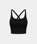 Crisscross Backless Built-in Bra Cropped Running Tank Top A-D Cups — Black — view 7