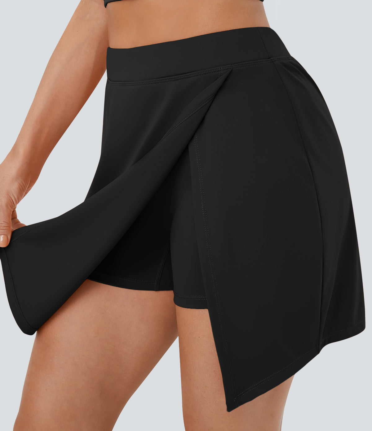 Airy Side Cut 2-in-1 Side Pocket Tennis Skirt-Purity-UPF50+ — Black — view 5