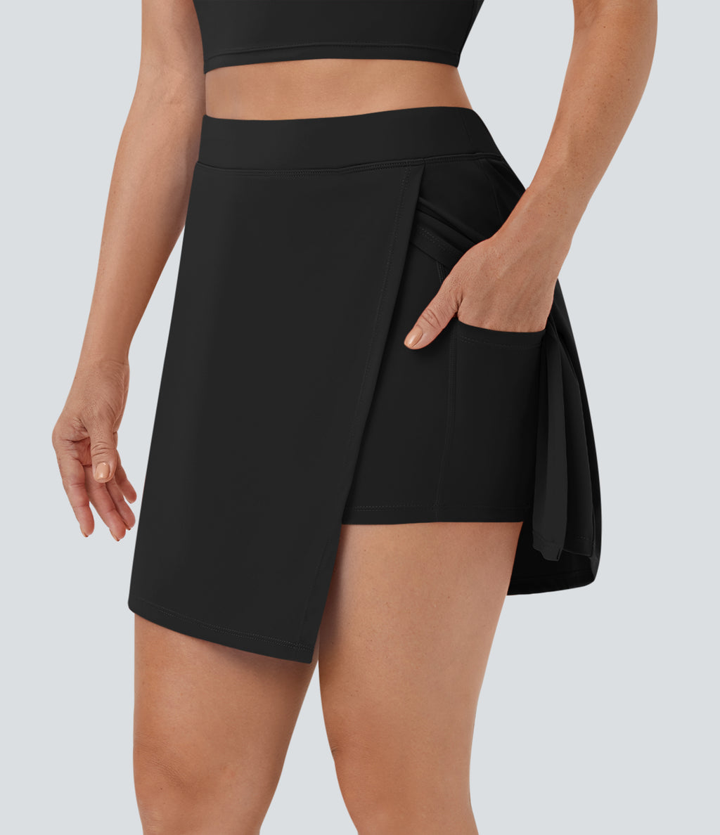 Airy Side Cut 2-in-1 Side Pocket Tennis Skirt-Purity-UPF50+ — Black — view 3