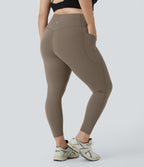 High Waisted Tummy Control Pocket Shaping Training Plus Size Leggings — Dawn Brown — view 3