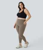 High Waisted Tummy Control Pocket Shaping Training Plus Size Leggings — Dawn Brown — view 8