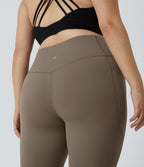 High Waisted Tummy Control Pocket Shaping Training Plus Size Leggings — Dawn Brown — view 6