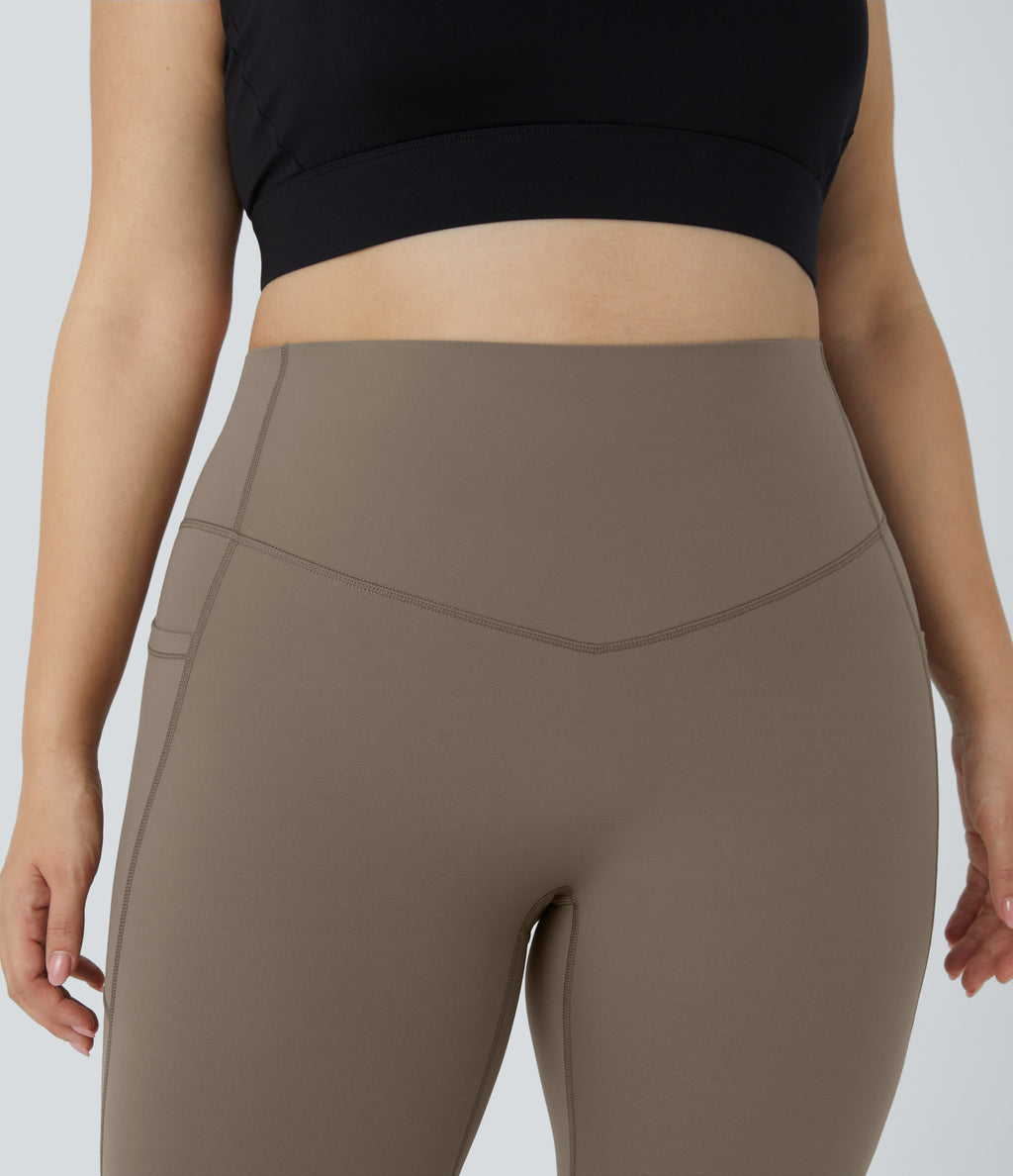 High Waisted Tummy Control Pocket Shaping Training Plus Size Leggings — Dawn Brown — view 7