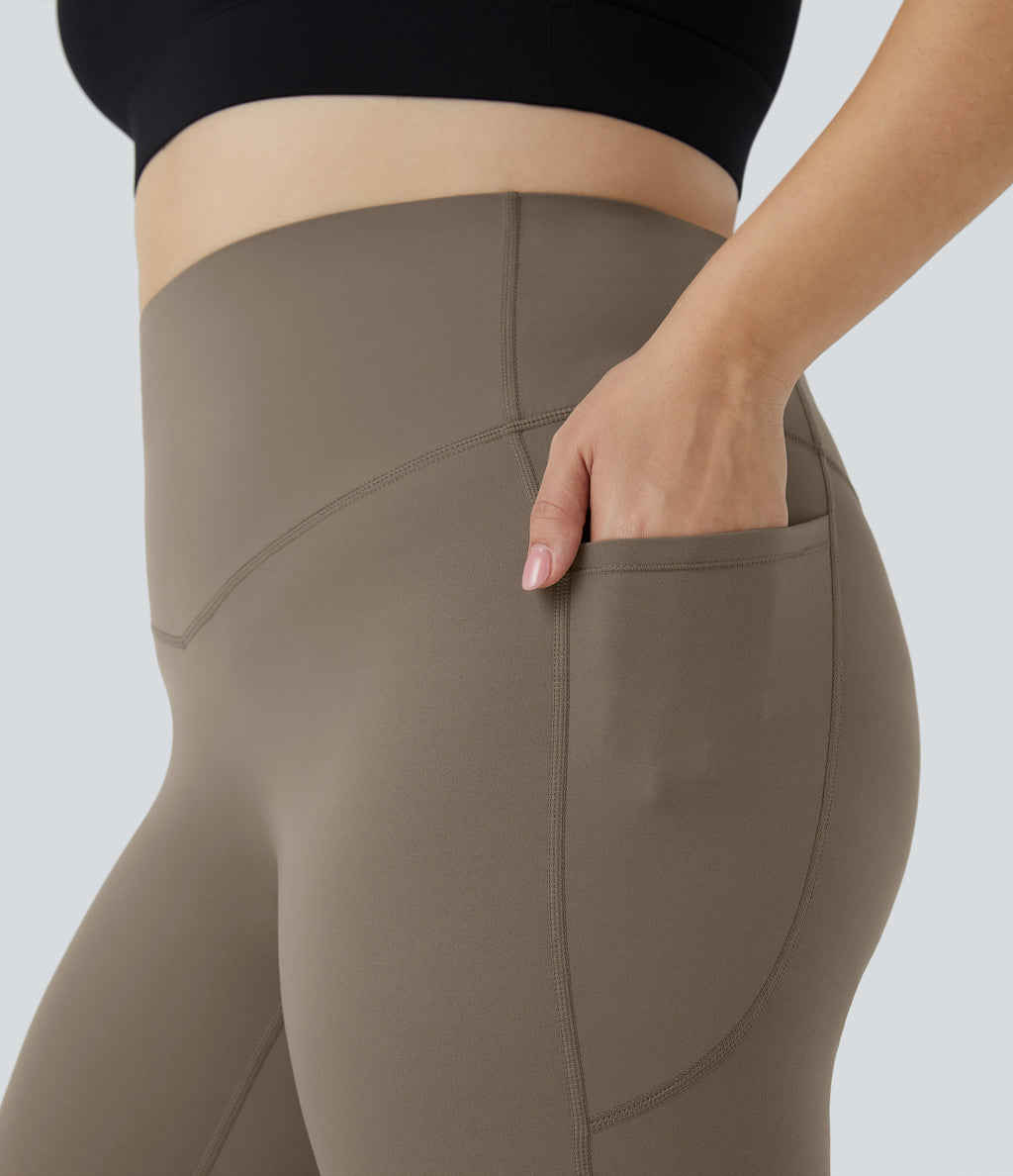 High Waisted Tummy Control Pocket Shaping Training Plus Size Leggings — Dawn Brown — view 5