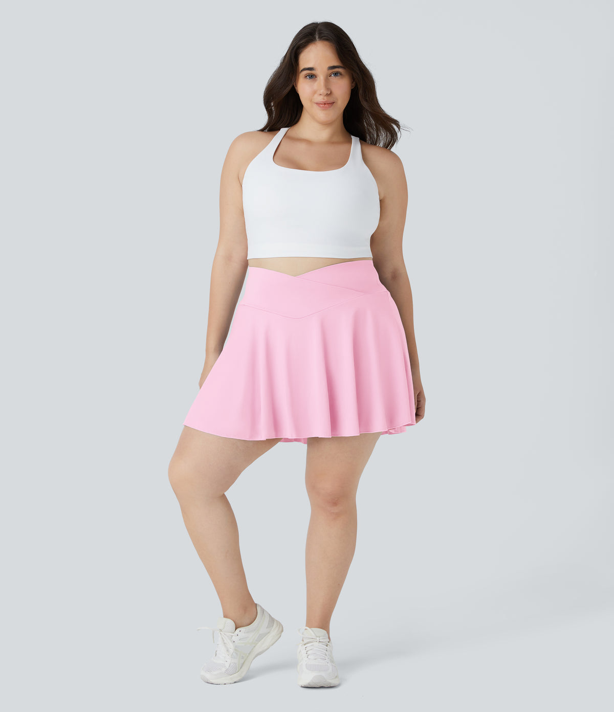 Airy Comfy High Waisted Crossover 2-in-1 Pocket Plus Size Flare InstantCool Tennis Skirt — Nosegay — view 5