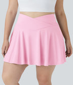 Airy Comfy High Waisted Crossover 2-in-1 Pocket Plus Size Flare InstantCool Tennis Skirt — Nosegay — view 3