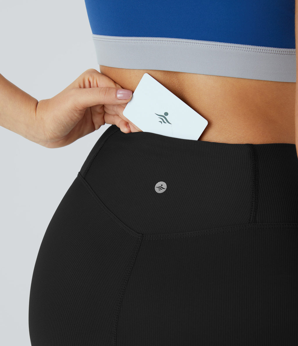 Flow Pet Hair Resistant Crossover High Waisted Back Pocket Super Flared Leggings — Black — view 5