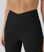 Flow Pet Hair Resistant Crossover High Waisted Back Pocket Super Flared Leggings — Black — view 4