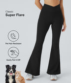 Flow Pet Hair Resistant Crossover High Waisted Back Pocket Super Flared Leggings — Black — view 1