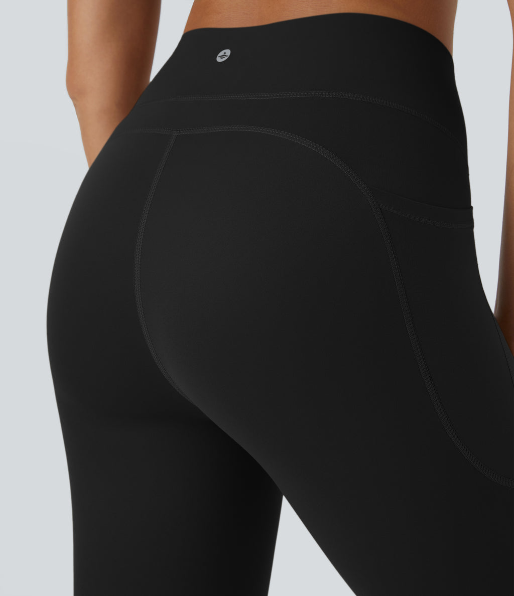 High Waisted Tummy Control Pocket Training Leggings — Black — view 4