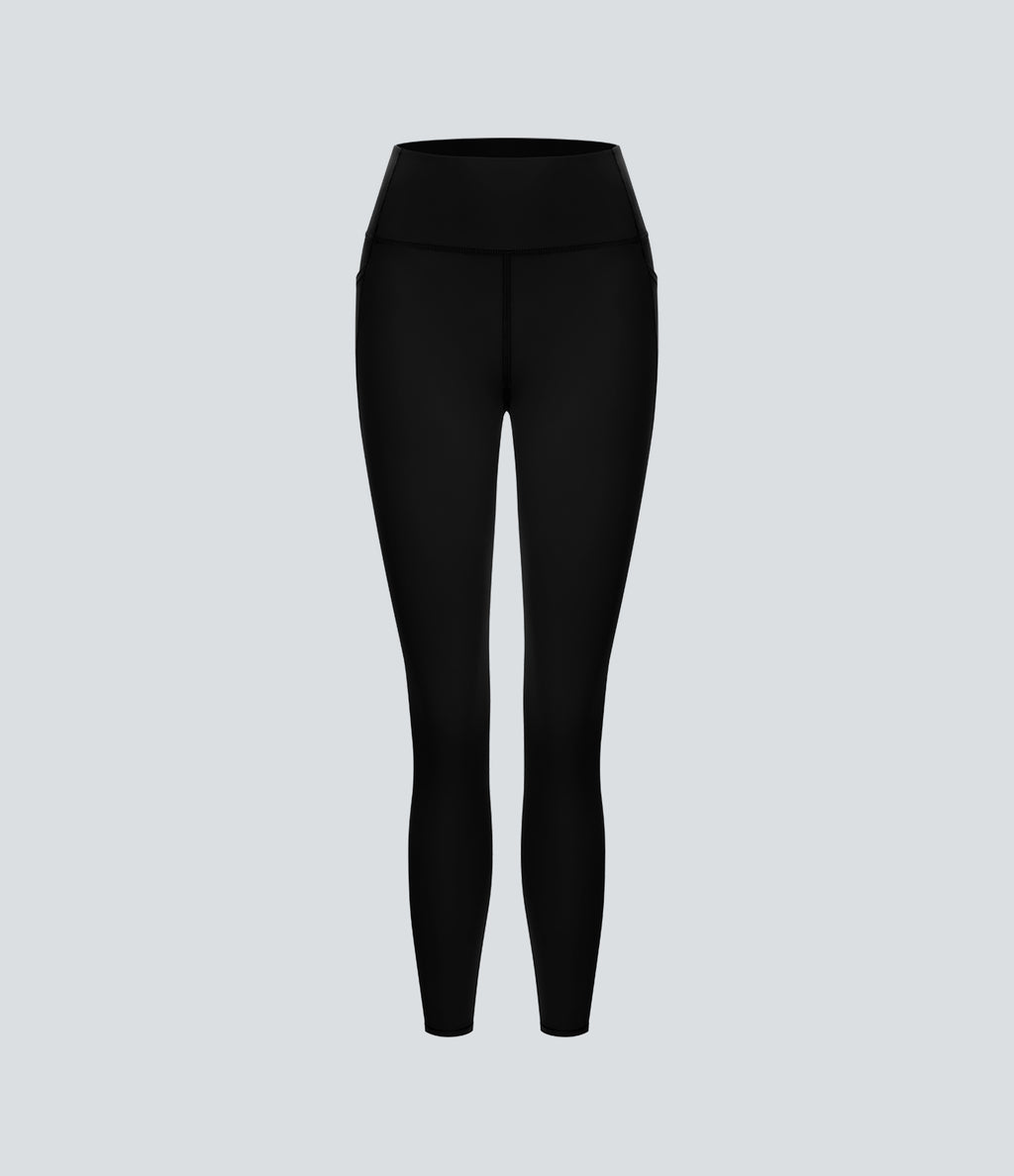 High Waisted Tummy Control Pocket Training Leggings — Black — view 7