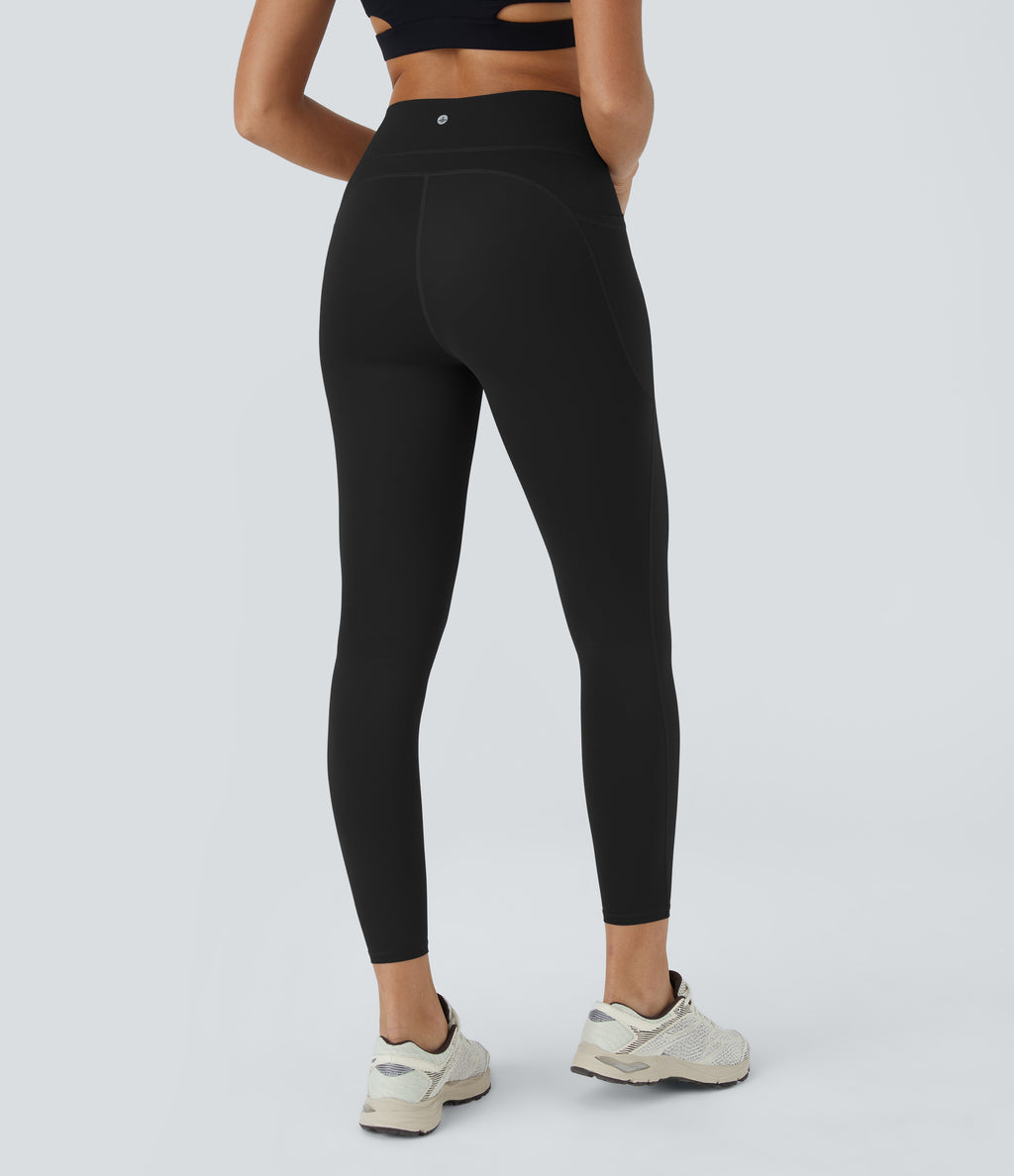 High Waisted Tummy Control Pocket Training Leggings — Black — view 2