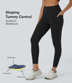 High Waisted Tummy Control Pocket Training Leggings — Black — view 1