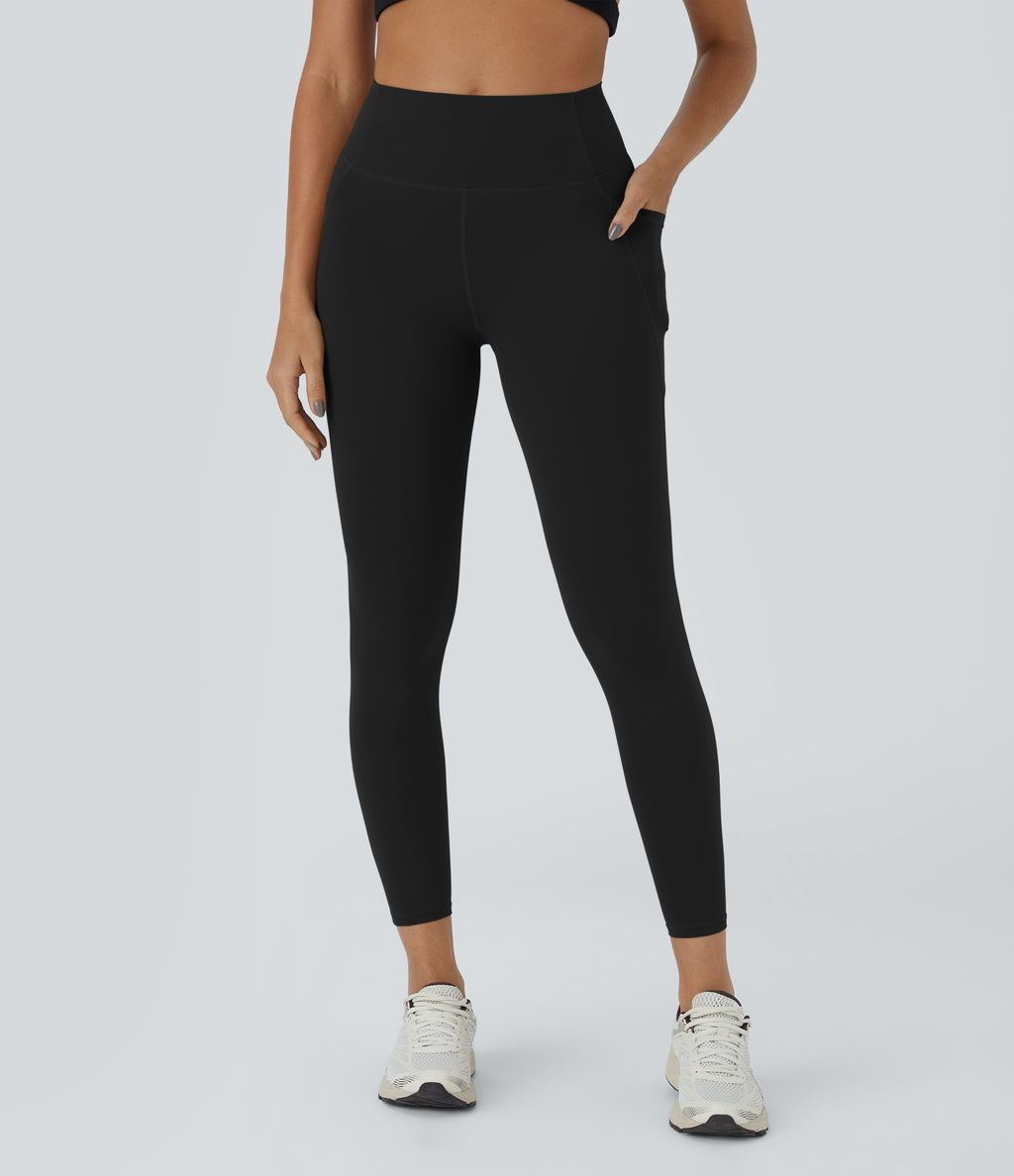 High Waisted Tummy Control Pocket Training Leggings — Black — view 3