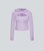 Hooded Drawstring Cut Out Casual Hoodie Sweatshirt — Misty Purple — view 6