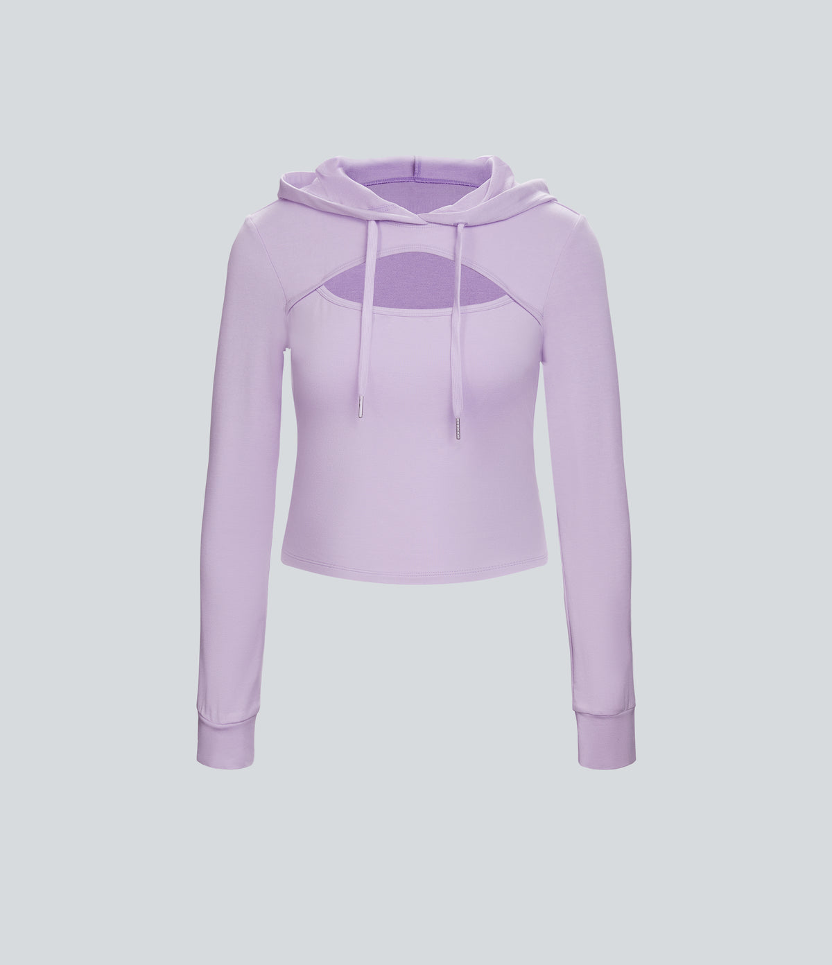 Hooded Drawstring Cut Out Casual Hoodie Sweatshirt — Misty Purple — view 6