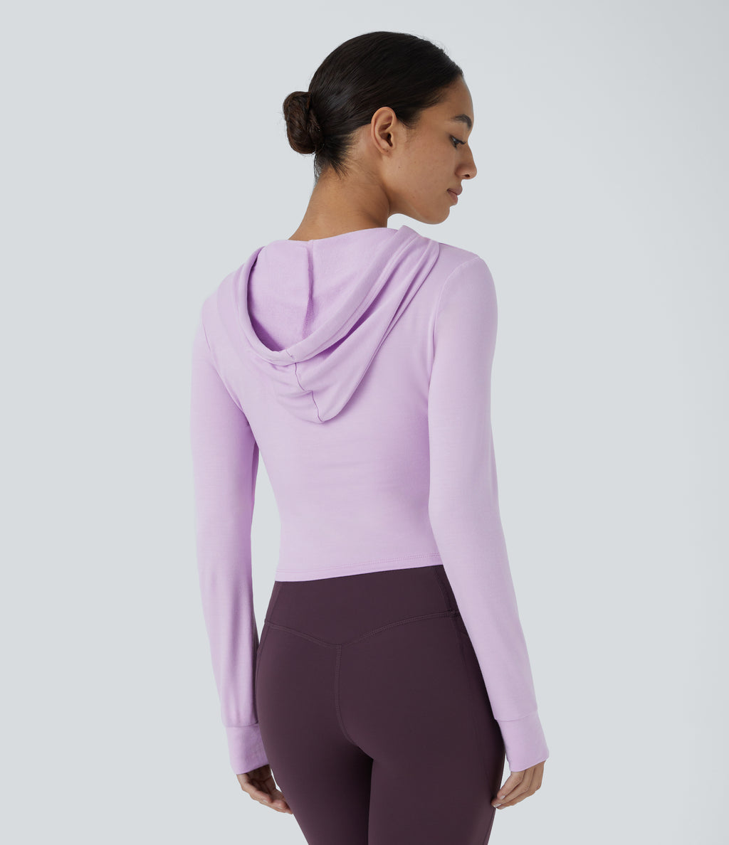Hooded Drawstring Cut Out Casual Hoodie Sweatshirt — Misty Purple — view 2
