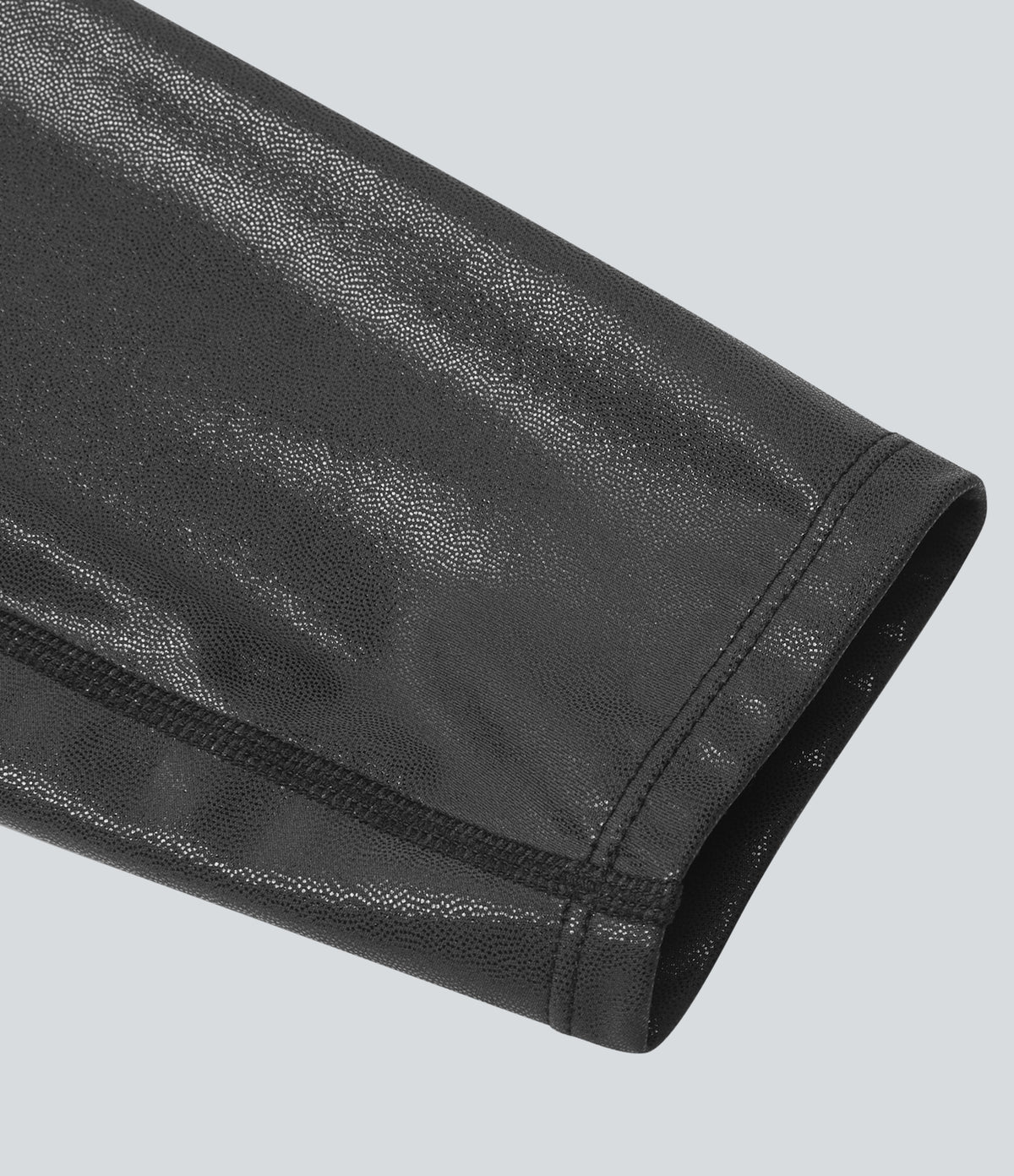 Faux Leather Crossover Back Pocket Foil Print Stretchy Casual Trousers — Shiny Dusk Black — view 8