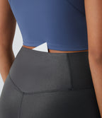 Faux Leather Crossover Back Pocket Foil Print Stretchy Casual Trousers — Shiny Dusk Black — view 4
